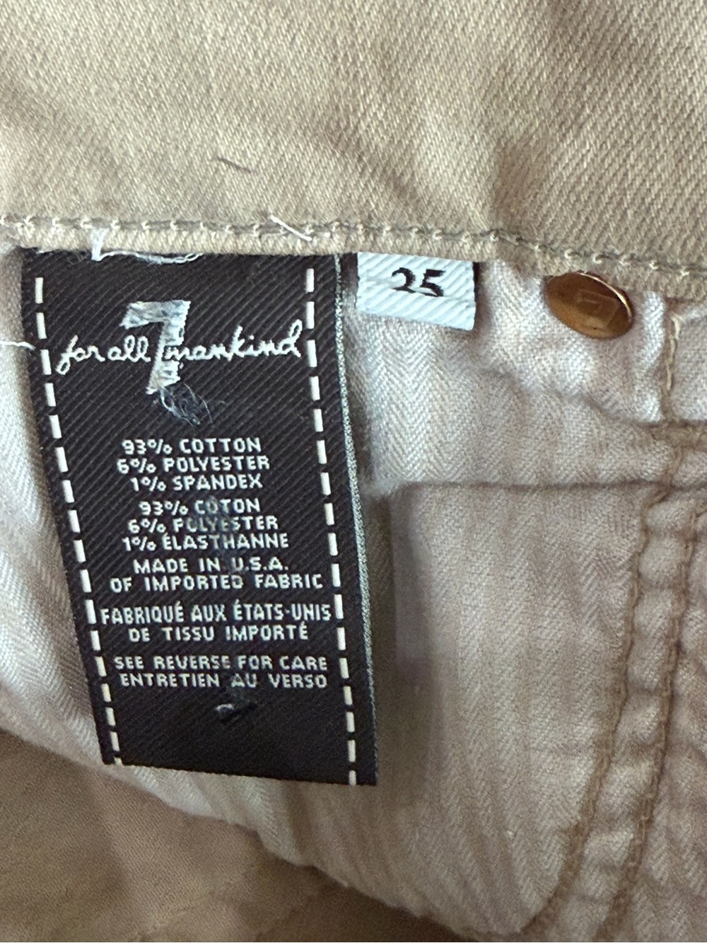 7 For All Mankind Women's Tan & Black Pattern "The Skinny" Pants Size 25 - Picture 9 of 12
